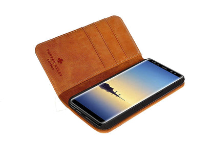 Samsung Galaxy Note 9 Leather Case. Premium Slim Genuine Leather Stand Case/Cover/Wallet (Tan)