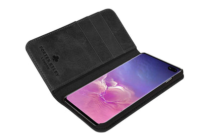 Samsung Galaxy S10 Plus Leather Case. Premium Slim Genuine Leather Stand Case/Cover/Wallet (Pure Black)