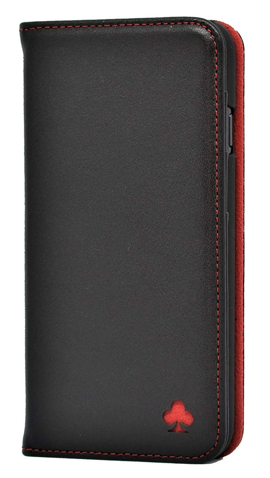 Samsung Galaxy S8 Leather Case. Premium Slim Genuine Leather Stand Case/Cover/Wallet (Black & Red)