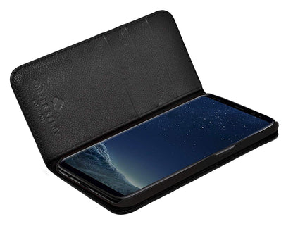 Samsung Galaxy S9 Leather Case. Premium Slim Genuine Leather Stand Case/Cover/Wallet (Pure Black)