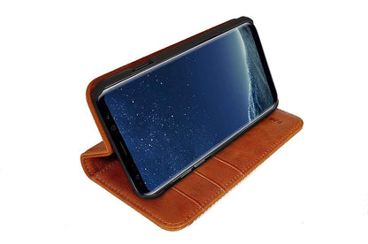 Samsung Galaxy S9 Leather Case. Premium Slim Genuine Leather Stand Case/Cover/Wallet (Tan)