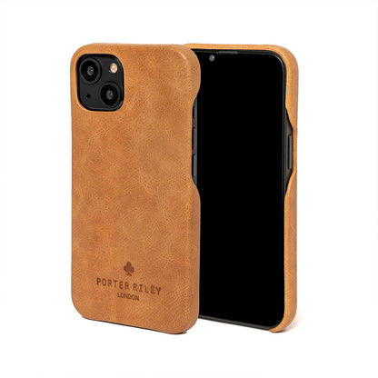iPhone 13 Leather Case. Premium Slimline Back Genuine Leather Case (Tan)