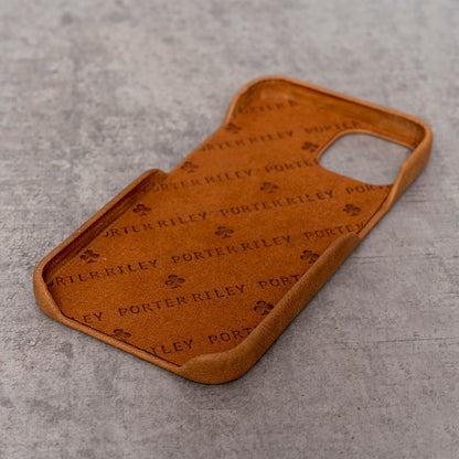 iPhone 12 Pro Leather Case. Premium Slimline Back Genuine Leather Case (Tan)