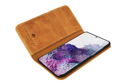 Samsung Galaxy S22 Plus Leather Case. Premium Slim Genuine Leather Stand Case/Cover/Wallet (Tan)