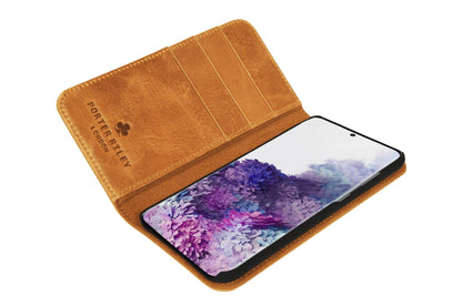 Samsung Galaxy S21 Leather Case. Premium Slim Genuine Leather Stand Case/Cover/Wallet (Tan)