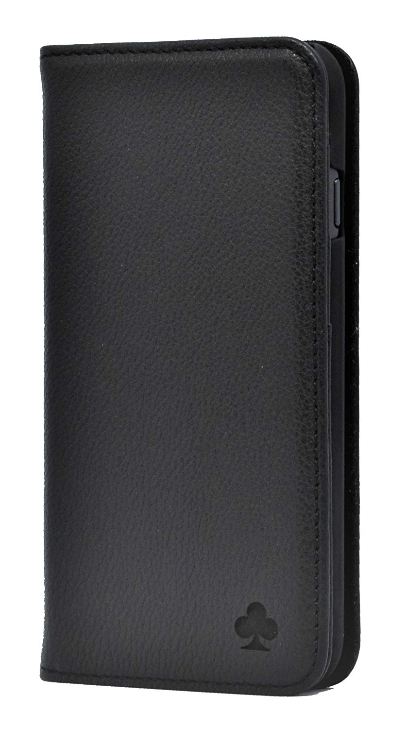 iPhone 11 Leather Case. Premium Slim Genuine Leather Stand Case/Cover/Wallet (Pure Black)