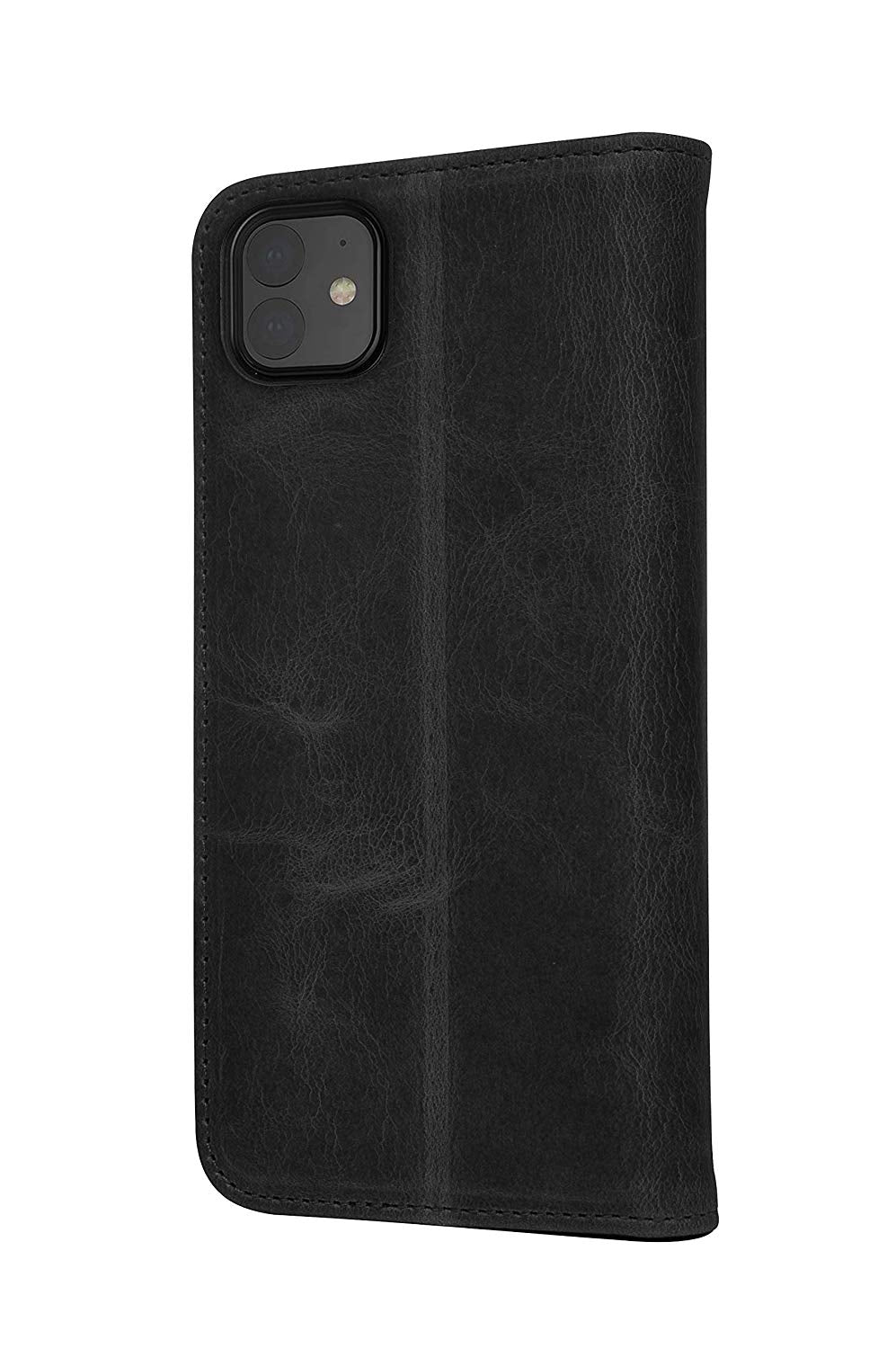 iPhone 11 Leather Case. Premium Slim Genuine Leather Stand Case/Cover/Wallet (Pure Black)