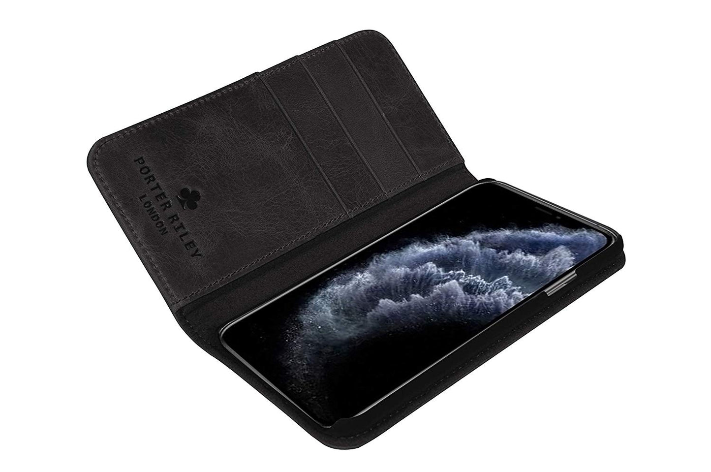 iPhone 11 Pro Max Leather Case. Premium Slim Genuine Leather Stand Case/Cover/Wallet (Pure Black)