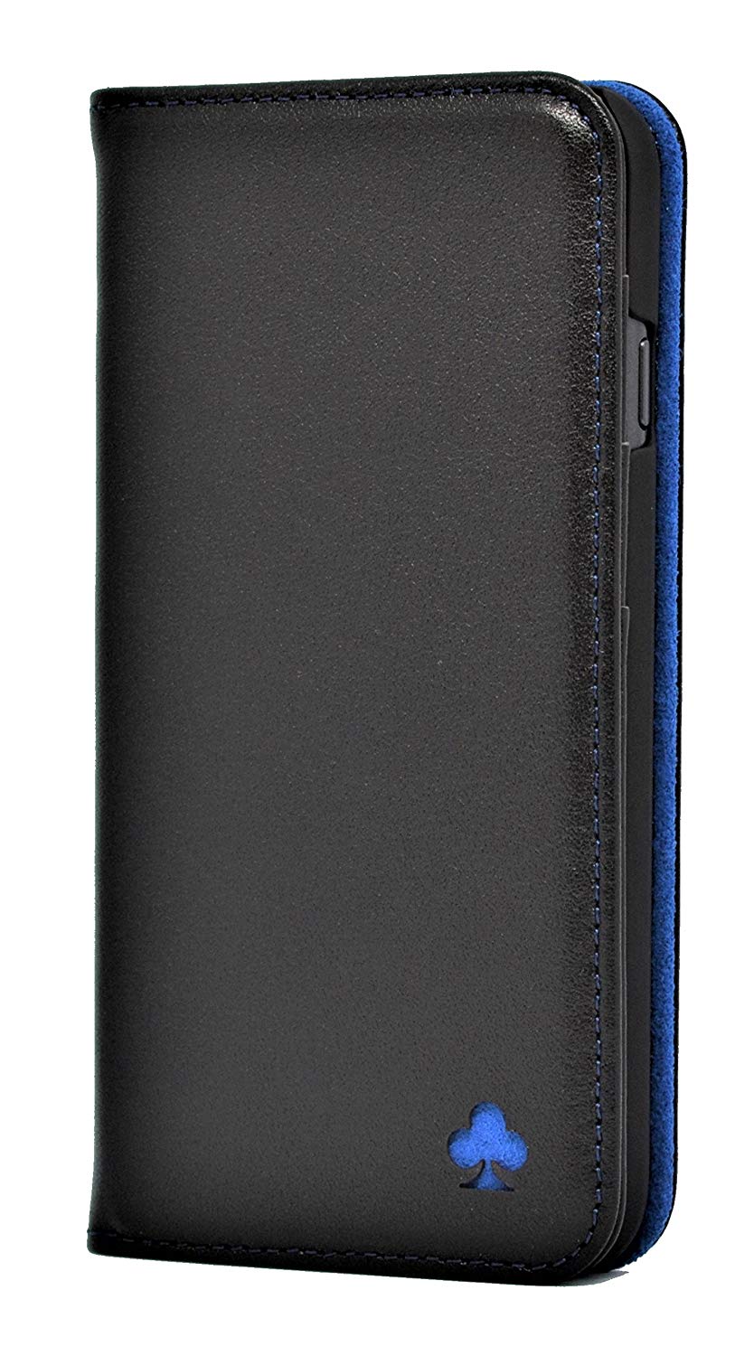 iPhone 6 / 6S Leather Case. Premium Slim Genuine Leather Stand Case/Cover/Wallet (Black & Blue)