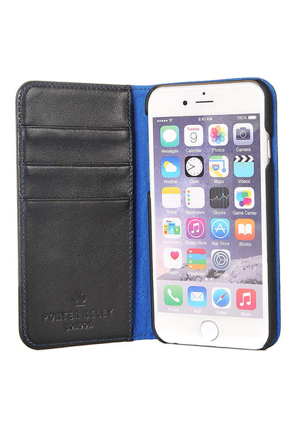 iPhone 6 / 6S Leather Case. Premium Slim Genuine Leather Stand Case/Cover/Wallet (Navy & Blue)