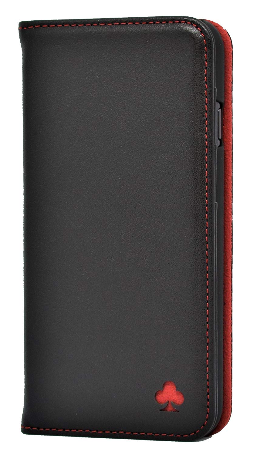 iPhone 6 Plus / 6S Plus Leather Case. Premium Slim Genuine Leather Stand Case/Cover/Wallet (Black & Red)