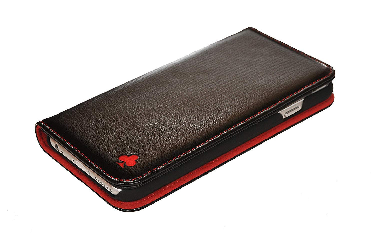 iPhone 6 Plus / 6S Plus Leather Case. Premium Slim Genuine Leather Stand Case/Cover/Wallet (Black & Red)