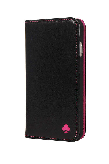 iPhone SE 2020 & iPhone 7 / 8 Leather Case. Premium Slim Genuine Leather Stand Case/Cover/Wallet (Black & Pink)