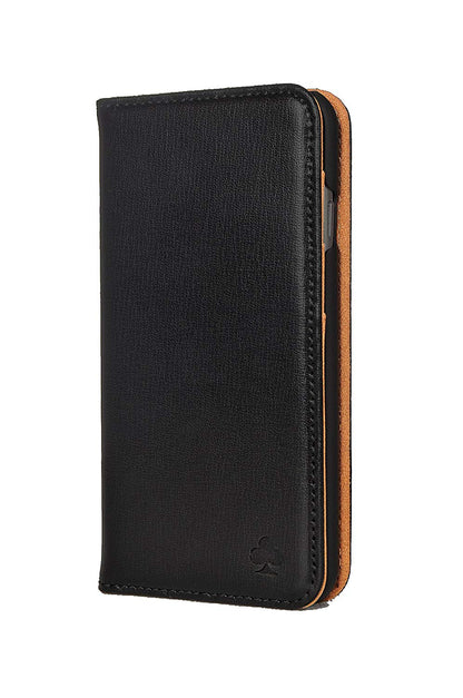 iPhone SE 2020 & iPhone 7 / 8 Leather Case. Premium Slim Genuine Leather Stand Case/Cover/Wallet (Black & Tan)