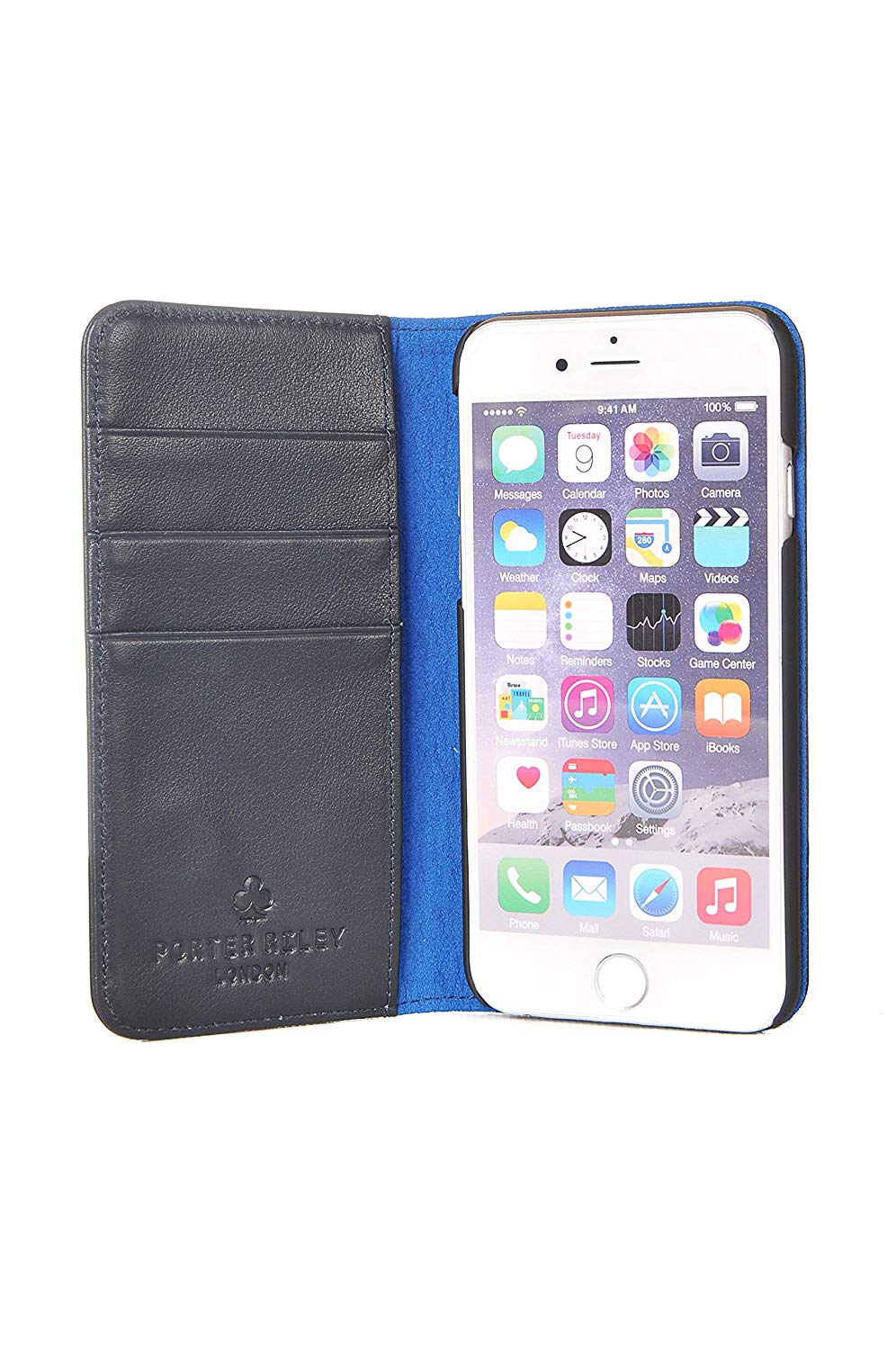 iPhone SE 2020 & iPhone 7 / 8 Leather Case. Premium Slim Genuine Leather Stand Case/Cover/Wallet (Navy & Blue)