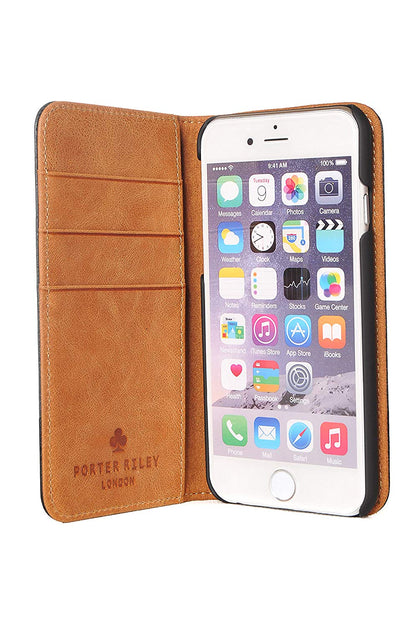 iPhone 7 Plus / 8 Plus Leather Case. Premium Slim Genuine Leather Stand Case/Cover/Wallet (Black & Tan)