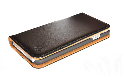 iPhone 7 Plus / 8 Plus Leather Case. Premium Slim Genuine Leather Stand Case/Cover/Wallet (Black & Tan)