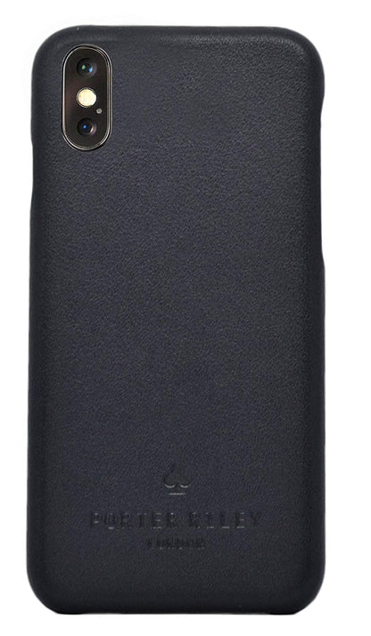 iPhone XS / X Leather Case. Premium Slimline Back Genuine Leather Case (Navy)