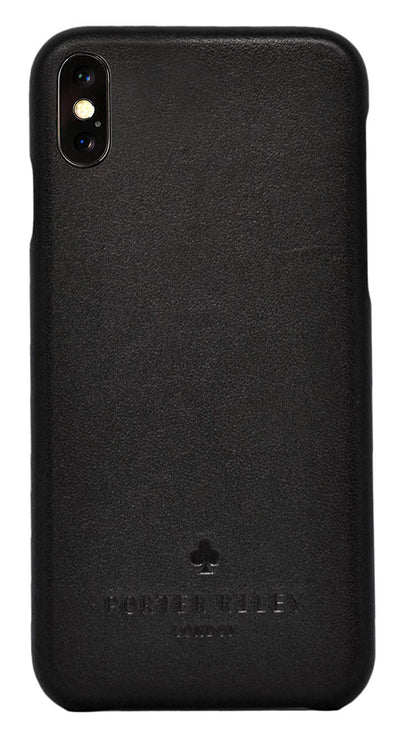 iPhone XS / X Leather Case. Premium Slimline Back Genuine Leather Case (Pure Black)