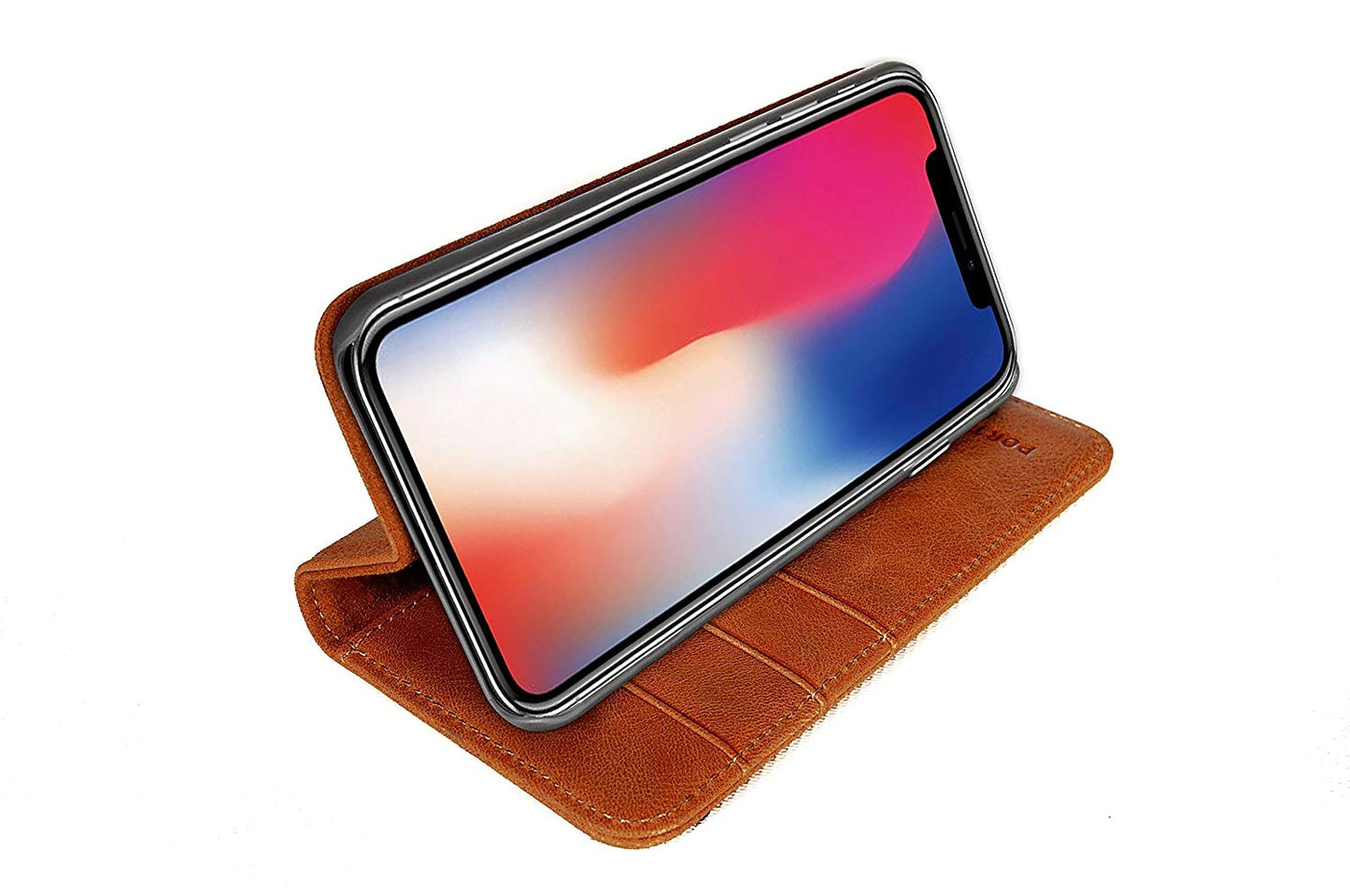 iPhone XS / X Leather Case. Premium Slim Genuine Leather Stand Case/Cover/Wallet (Tan)