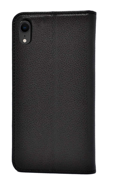 iPhone XR Leather Case. Premium Slim Genuine Leather Stand Case/Cover/Wallet (Pure Black)