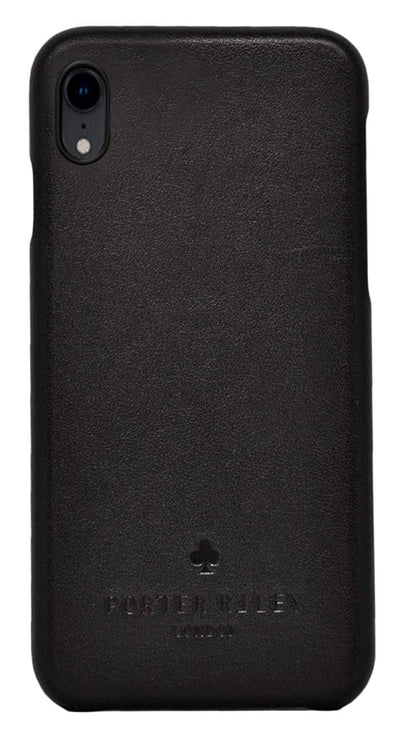 iPhone XR Leather Case. Premium Slimline Back Genuine Leather Case (Pure Black)