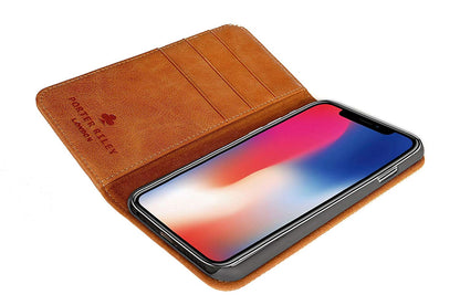 iPhone XR Leather Case. Premium Slim Genuine Leather Stand Case/Cover/Wallet (Tan)