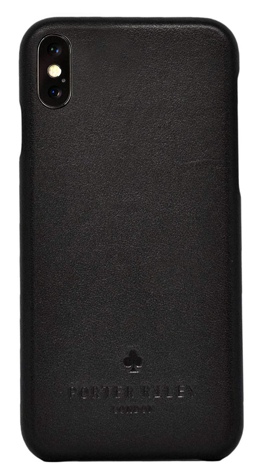 iPhone XS Max Leather Case. Premium Slimline Back Genuine Leather Case (Pure Black)