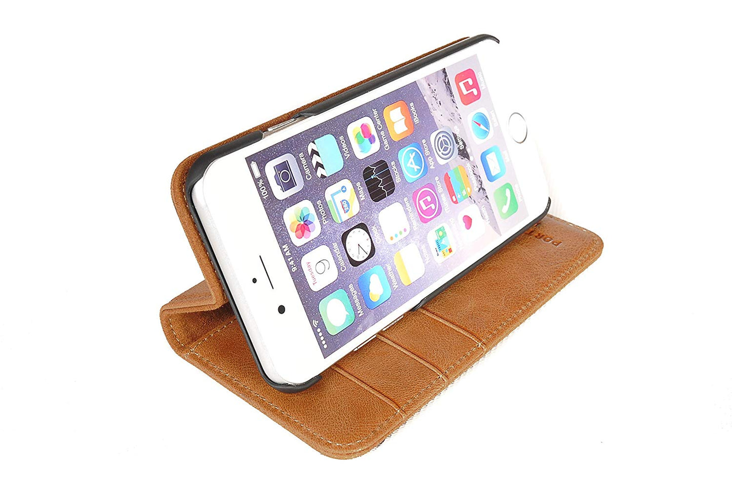 iPhone 5S / 5 Leather Case. Premium Slim Genuine Leather Stand Case/Cover/Wallet (Tan)