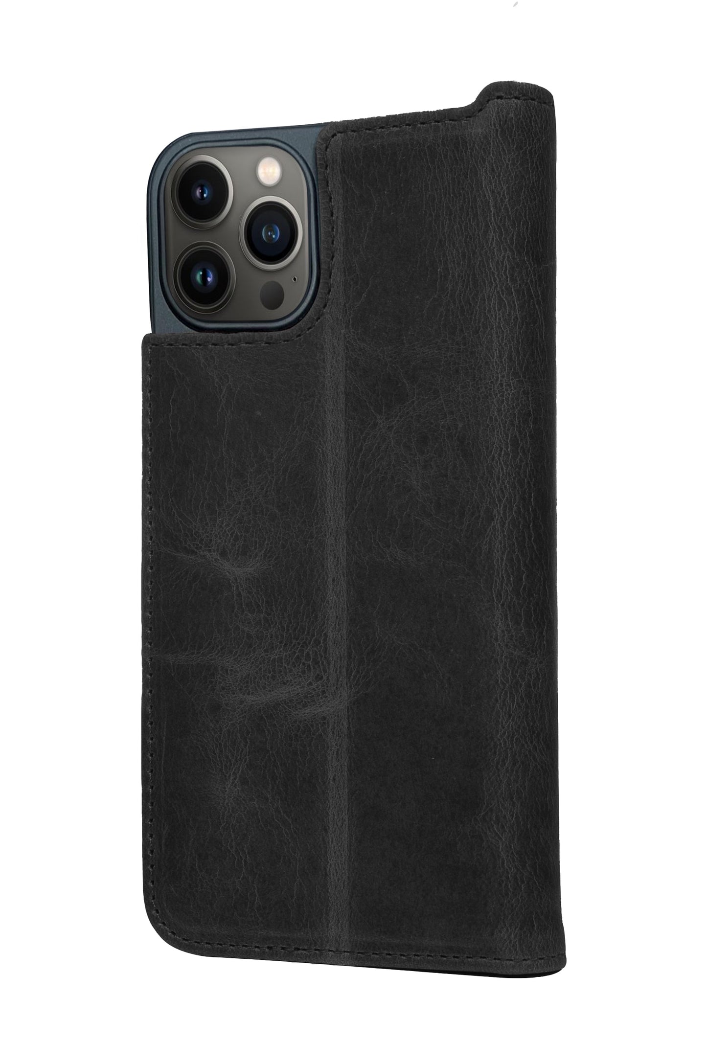 iPhone 14 Plus Leather Case. Premium Slim Genuine Leather Stand Case/Cover/Wallet (Black)